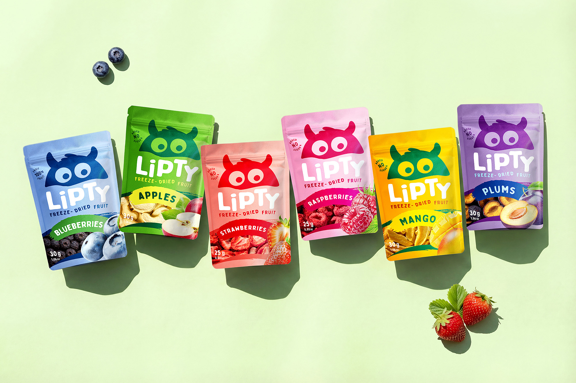 Colorful packaging design for LIPTY freeze-dried fruit
