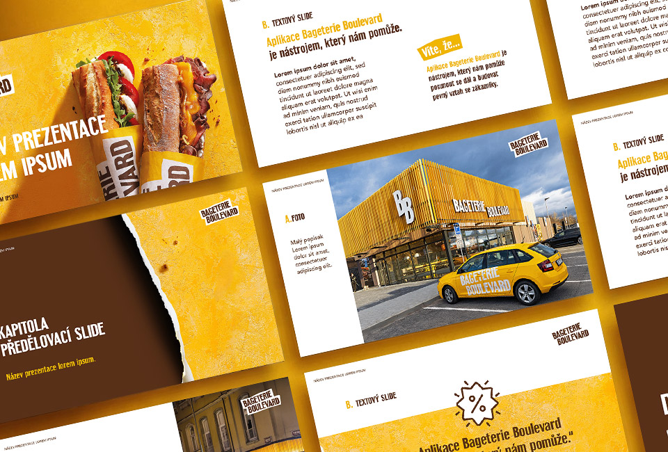 Grafisch ontwerp van een PowerPoint-presentatie voor Bageterie Boulevard